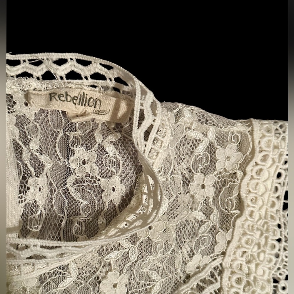 Rebellion Floral Lace Blouse - Victorian High Neck & Guipure Trim - Cream Sz L - Picture 2 of 6